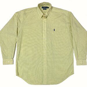 Polo Ralph Lauren Blake Men's Med Long Sleeve Dress Shirt Yellow Check Blue Pony